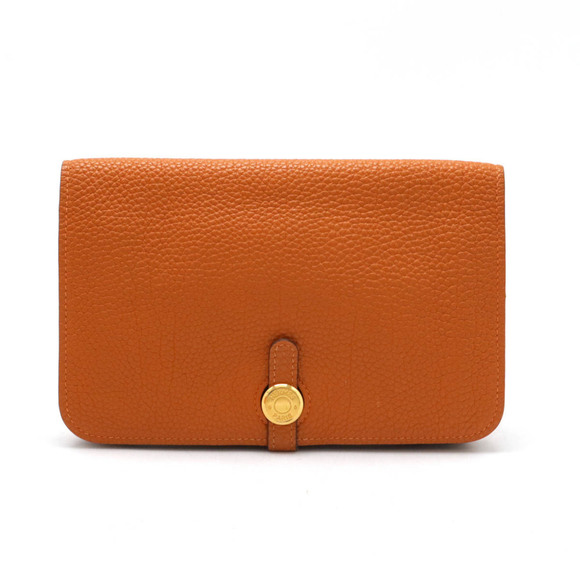 HERMES Orange Leather Clutch Bag - Picture 1 of 10